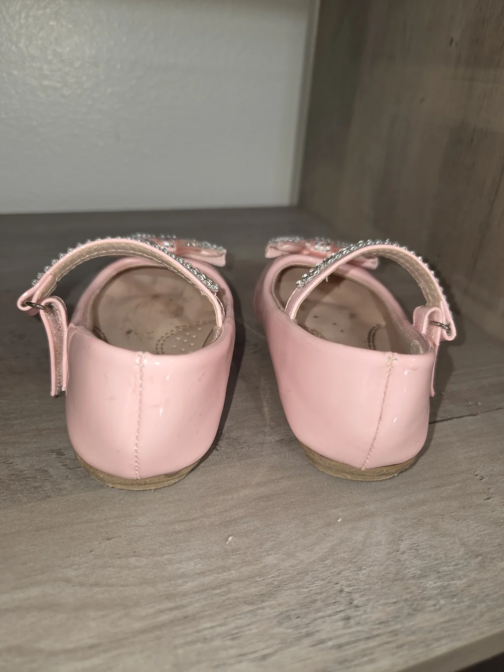 Link Pink Bow Rhinestone Strap Girls Dress Flats